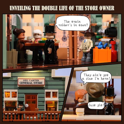 FUNWHOLE Western General Store Lighting Building-Bricks Set - 1895 Pcs The Old West Town Collection Display Set for Adults and West Lovers