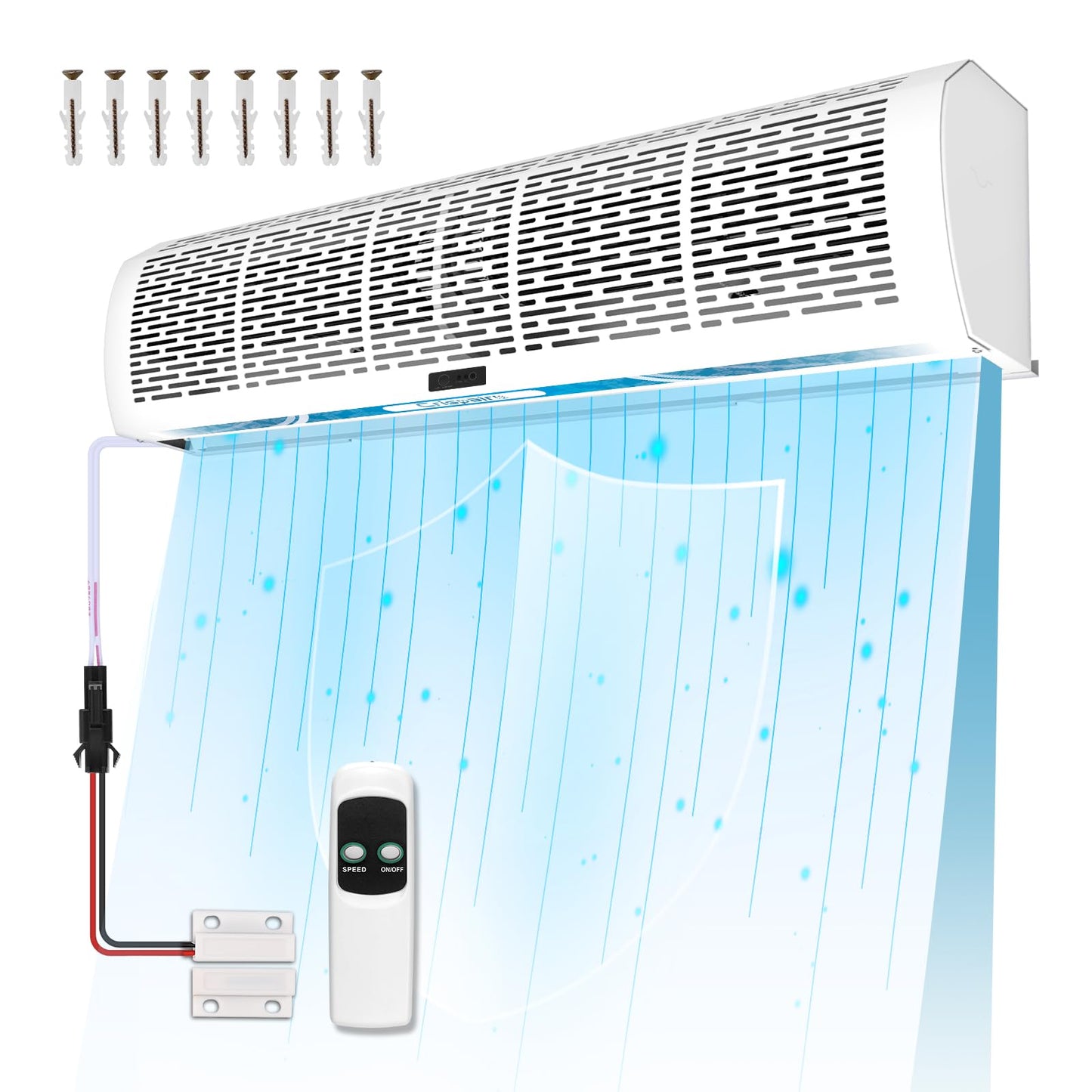 Crispaire 40" Commercial Air Curtain with Magnetic Switch & Remote - 2559 FPM High Velocity Air Door for Insect & Dust Control - 1527 CFM, 2-Speed Industrial Air Blower for Open Door, 110V