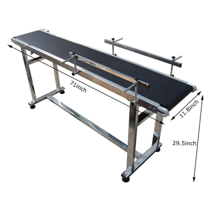 BREVELTION PVC Flat Belt Conveyor Stainless Steel Industrial Transport Conveyor Adjustable Speed Conveyor with Double Guardrails Conveyor Length 71inch Width 11.8inch Load 11LBS 120W