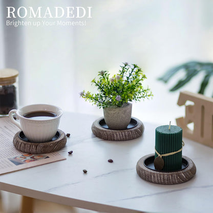 Romadedi Wood Candle Holder Farmhouse Decor - Pillar Candle Holders for Table Centerpiece Small Tray Riser Set of 4 Round Wooden Plate Pedestal Stand for Coffee Table Home Living Room, Whitewash