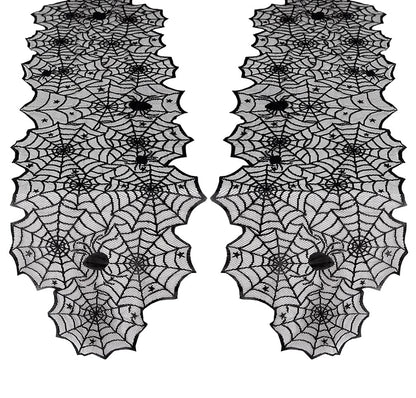 Halloween Table Runner: Black Lace Spider Web Table Runners 2 Packs 18 x 72 Inches for Halloween Decor, Vivid Polyester Spider Web Table Runner for Halloween Masquerade Party Dinner Table Decorations