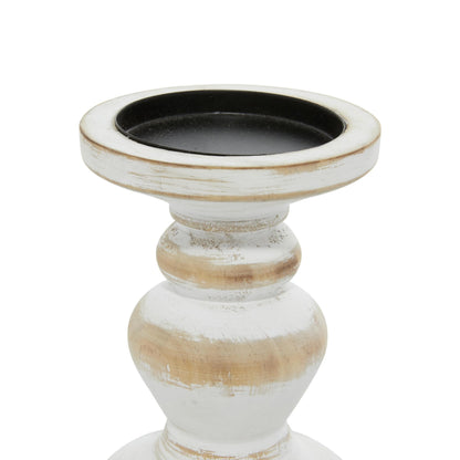 Deco 79 Wood Decorative Candle Holder Turned Style Candle Stand, Set of 3 Candlestick Holder 8", 6", 4"H, White
