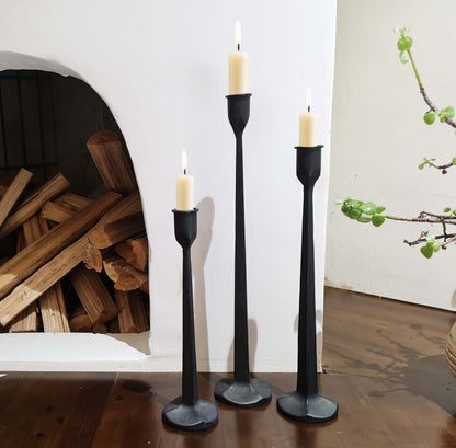Iron Taper Candle Holder - Decorative Candle Stand - Candlestick Holder for Wedding, Dinning, Party, Set 3 (Black)