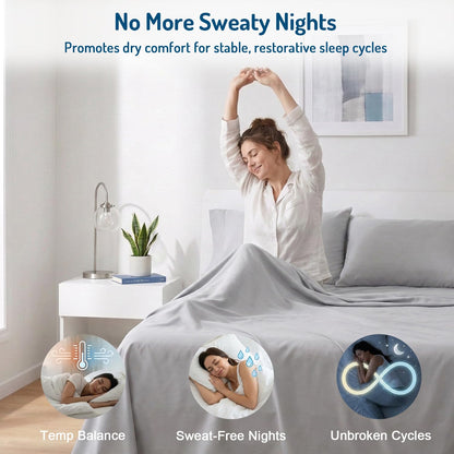 Degrees of Comfort Coolmax® Cooling Bed Sheets California King Size for Hot Sleepers, Moisture Wicking Sheet Set for Night Sweats, Deep Pocket, Ultra Soft, Cozy for All Seasons, Light Grey 4 Pieces