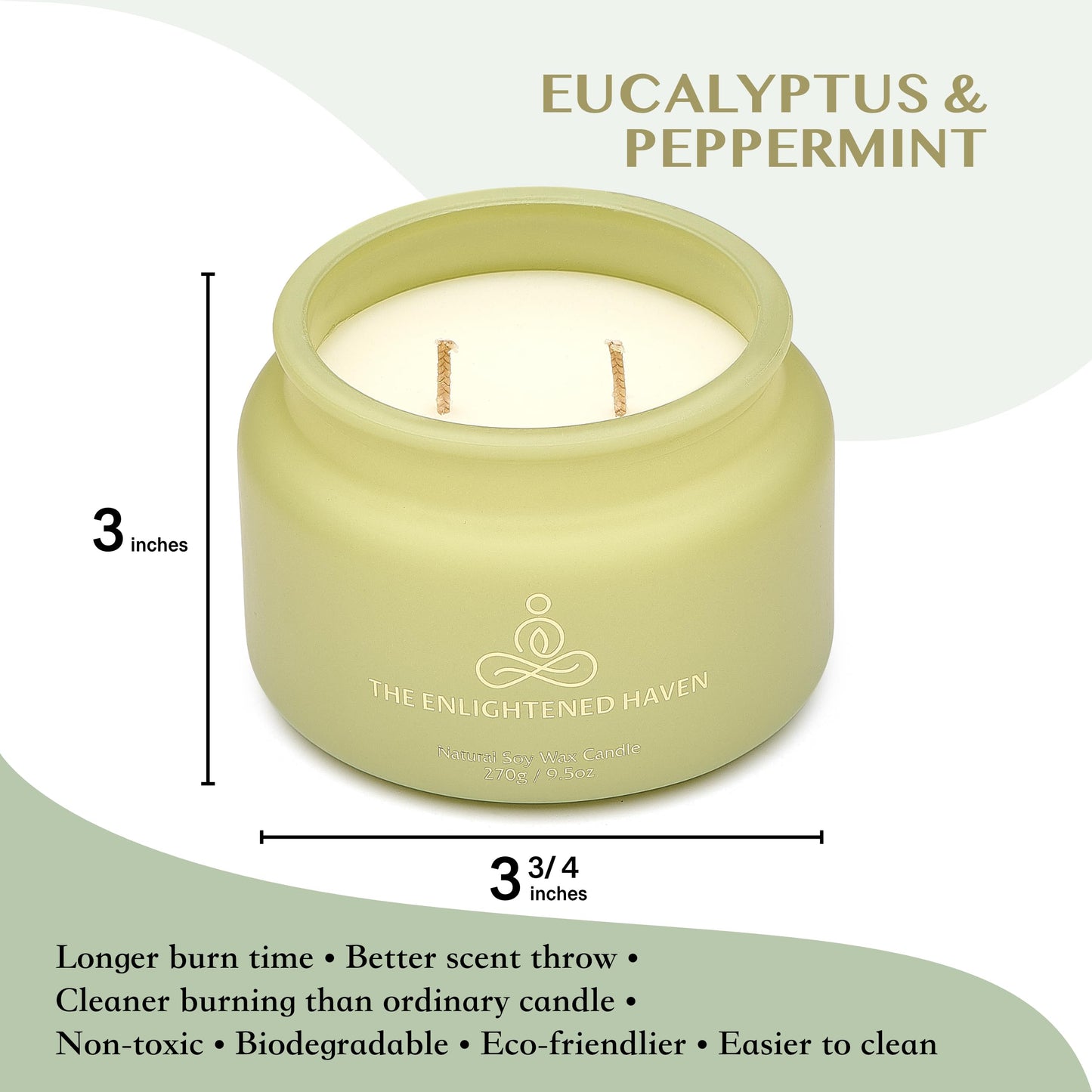 Healing | 2-Wick Scented Candles for Home | Natural Non Toxic Soy Candles with Essential Oils | Eucalyptus & Peppermint | 50 Hour Long Burning | Aromatherapy Candle Jar with Lid - 9.5 oz