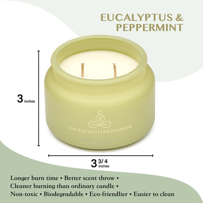 Healing | 2-Wick Scented Candles for Home | Natural Non Toxic Soy Candles with Essential Oils | Eucalyptus & Peppermint | 50 Hour Long Burning | Aromatherapy Candle Jar with Lid - 9.5 oz