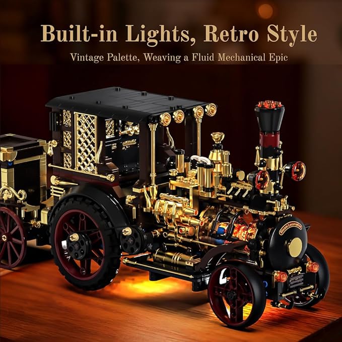 Retro Mechanical Steam Car Building Block Set MOC Classic Car Kit Supercar Toy Model Adult Building Block Car Collector Set (1-1)