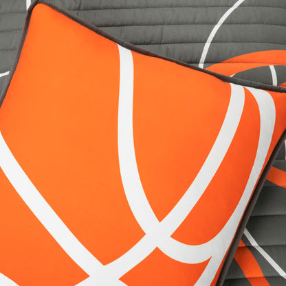 Lush Decor Basketball Game Reversible Quilt Twin Size 4 Piece Set, Charcoal - Kids Bedding Set - Twin Size Quilt - Sports Décor