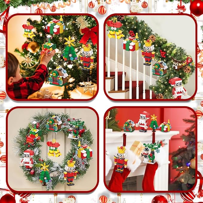 JOICEE Christmas Ornaments Building Blocks 18 Pack Xmas Tree Ornaments Building Sets with Strings Hanging Decoration Toys for Kids Holiday Party Favors Gifts Stocking Stuffers