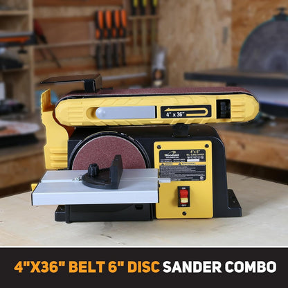 Woodskil 4.5-Amp Belt & Disc Sander Combo, 4x36 in. Belt & 6 in. Disc Sander with 3/4HP Motor, Upgraded Model