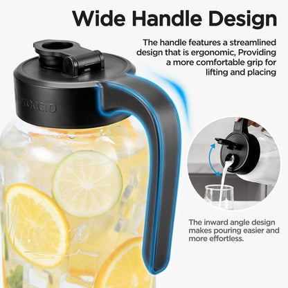 Spreccio Mason Jar Pitcher - Airtight & Leakproof Glass Pitcher with Lid, Perfect for Breastmilk, Cold Brew, and Sun Tea, 2 Quart (64 oz) Mason Jar with Pour Spout Lid