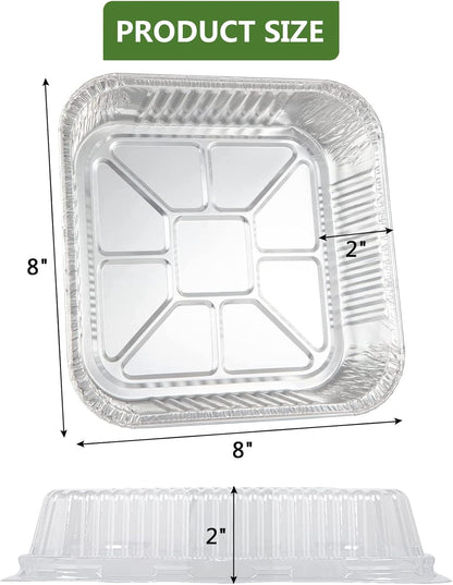Aluminum Baking Pans - 30 Pack 8” x 8” Heavy Duty Disposable Foil Containers with Clear Lids | Perfect for Takeout, Roasting, and Storing