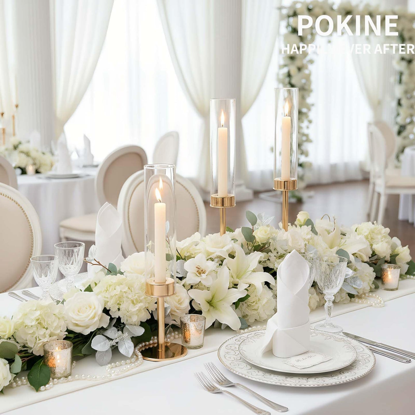 POKINE Gold Candle Holders Set of 6 for Glass Taper Candle Holders,Hurricane Candlestick Holder for Home Decor, Wedding, Dinning, Party Decorative, Anniversary (6,Gold)