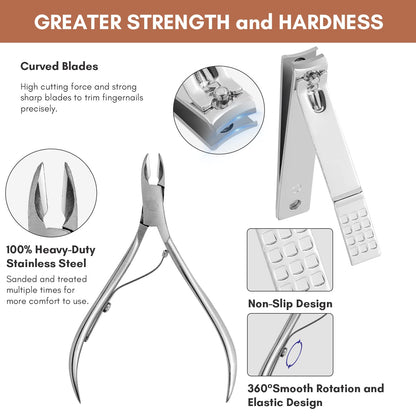 Manicure Set, FAMILIFE Professional Manicure Kit Nail Kit Mens Grooming Tools Pedicure Tool 9PCS Gifts for Men Boyfriend Stainless Steel Nail Clipper Set Leather Case Brown