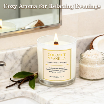 2 Pack Wood Wick Coconut & Vanilla Candle Gift Set – Long Lasting Soy Wax Candles with Gift Boxes, Holiday Aromatherapy Candles for Home Decor & Holiday Gifts
