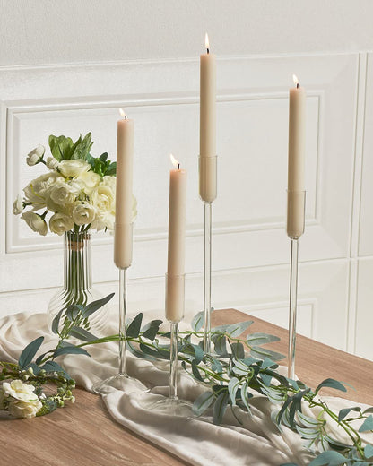 Willceka Candle Holder, Glass Taper Candle Tall Candlestick Holder, 4 Different Heights, for Table Centerpiece, Wedding, Party, Clear, 8pcs