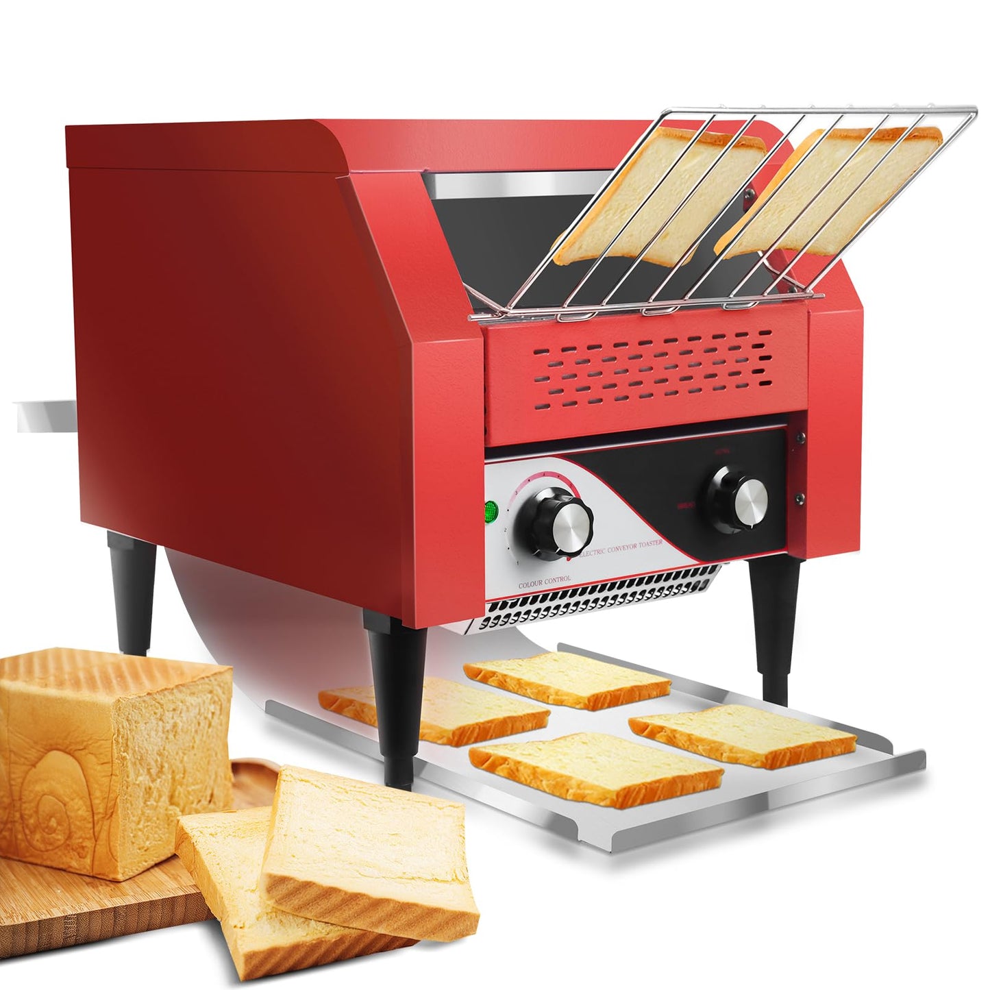 NJTFHU Commercial Conveyor Toaster 300 Slices/Hour Red Conveyor Toaster 3 Modes/7 Speeds Stainless Steel Tabletop Toaster for Toast, Bagels and Other Baked Breads