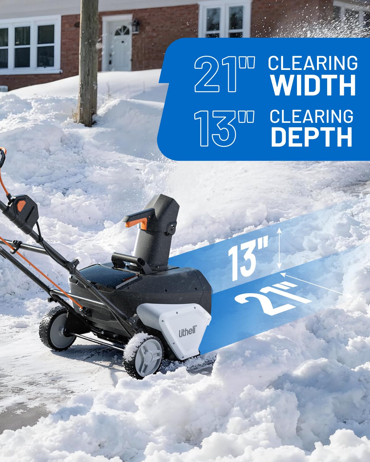 Litheli Cordless Snow Blower, 40V Brushless Electric Snow Thrower with Wheels, 180° Adjustable Chute, LED Light, Easy Maneuver Snow Removal Kit with Battery for Driveway