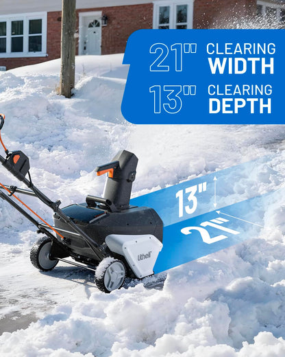 Litheli Cordless Snow Blower, 40V Brushless Electric Snow Thrower with Wheels, 180° Adjustable Chute, LED Light, Easy Maneuver Snow Removal Kit with Battery for Driveway