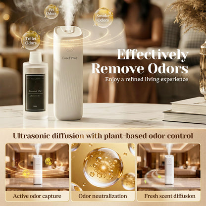 CoreFavor Waterless Essential Oil Diffuser (M60) with 3x120ml Oil, Portable Battery-Operated Cold Air Aroma Scent Machine, 4 Adjustable Intensity Levels, Quiet Diffuser for Bedroom Office Bathroom Car