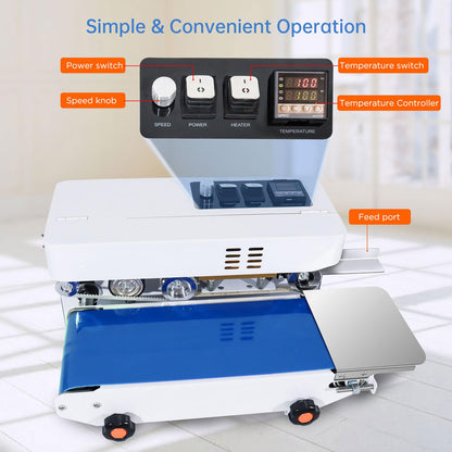 ZHONGMIN Commercial Heat Sealer Machine, Automatic Continuous Bag Band Sealing Machine with Digital Temp Control, Adjustable Speed, Desktop Bag Sealer for Plastic Bags Films (110V/60HZ)(FRC-520)