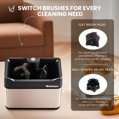 Huanyu Electric Coffee Bean Grinder 250G Automatic Burr Grinder Green and Huanyu Electric Espresso Portafilter Cleaner with Dual Brush Heads and Three Scrapers Bundle