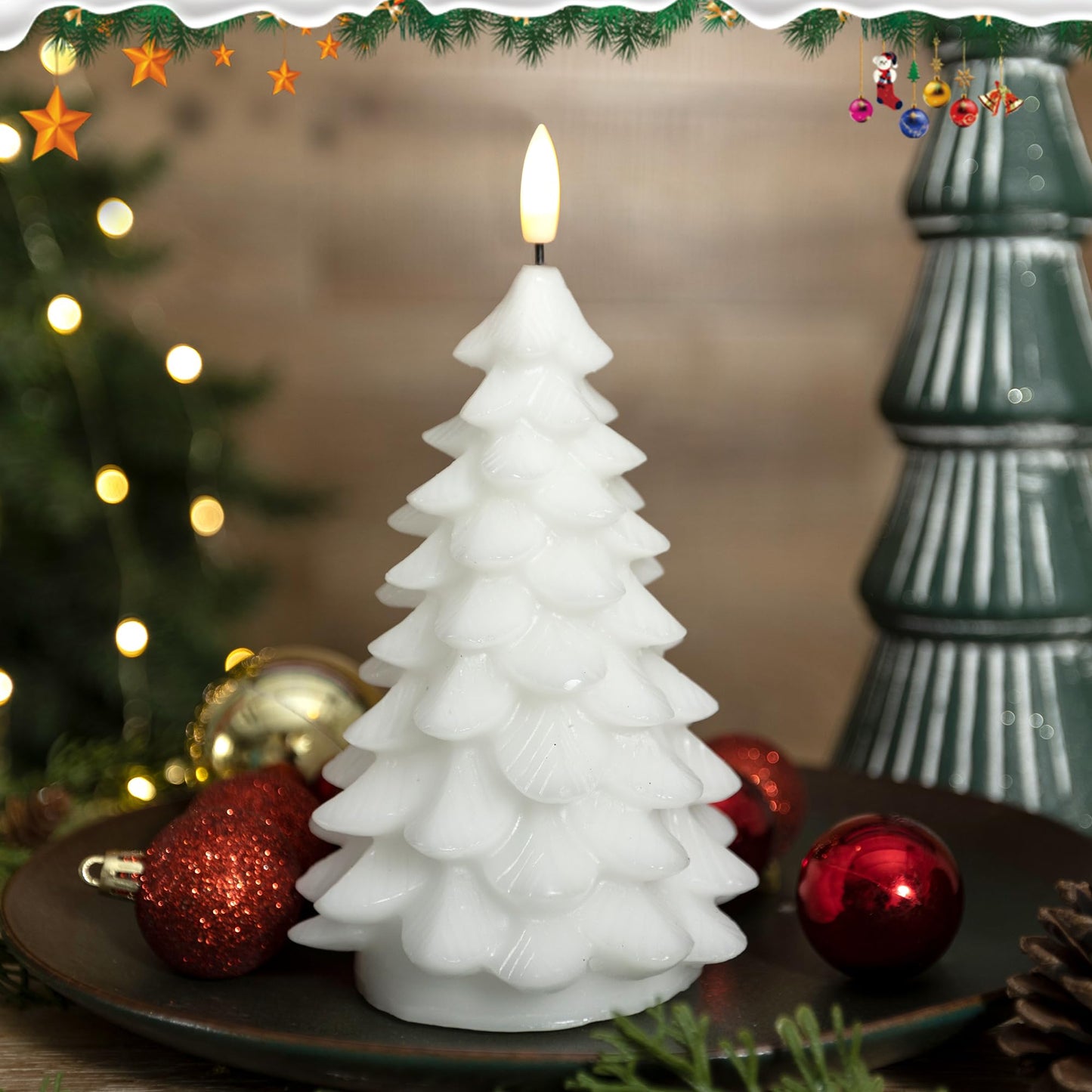 LUSHARBOR Flameless Candles with Remote Timer, 2 Pack Christmas Tree Candles Battery Operated LED Candles Real Wax Holiday Christmas Decoration for Bedroom Party Festival Gift White