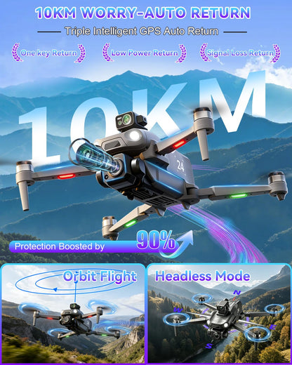 3.0 Upgraded GPS Drone for Adults -【5 Inch Full Touchscreen Controller】【 6K EIS Ultra Clear Camera】60-Min Long Flight Time with 2 Batteries, 10KM Video Transmission, Smart Auto Return, Under 249g