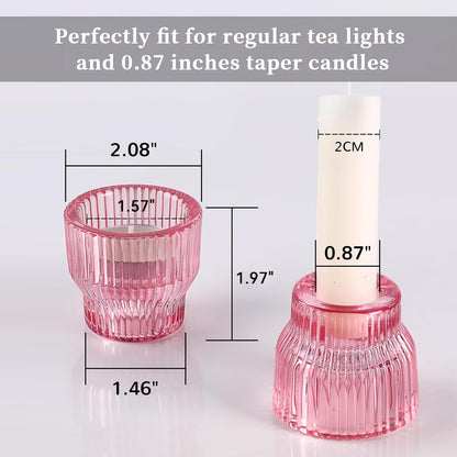 HAVITI 12 Pack PinkTaper Candle Holders, Glass Candlestick Holders, Tea Light Candle Holder for Fall Wedding Centerpieces Table Decorations, Votive Candle Holders for Table Decor