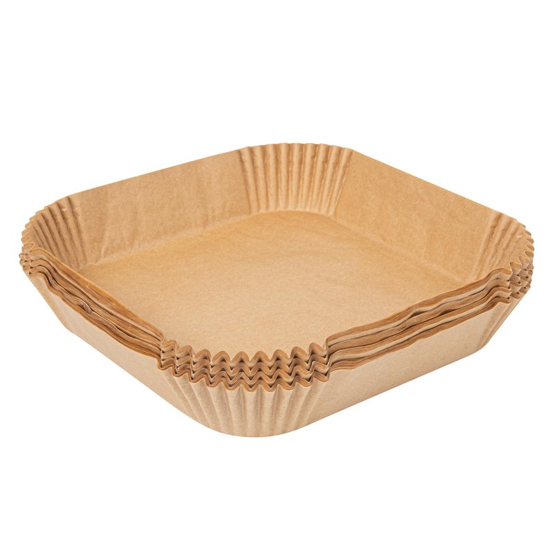 Restaurantware-Pastry Tek 8.1 x 8.1 x 1.8 Inch Air Fryer Liners, 100 Square Air Fryer Baskets - No-Stick Silicone Coating, Unbleached, Food-Grade Paper Liners, For Steamer, Microwave, Oven, Fry Pan