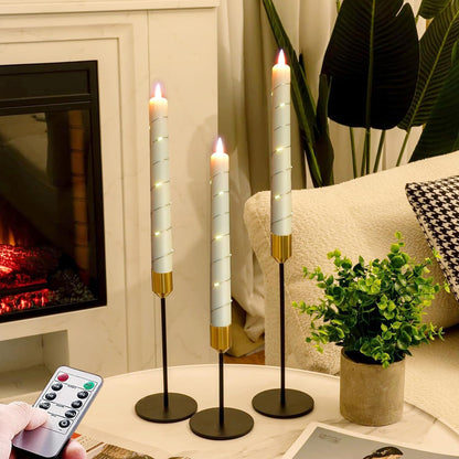 Flameless Cone Candle with Built-in Star String Light, 11-Button Remote Control, Timer, Battery Powered, Simulated Flame, 3-Pack Window Candle, Christmas Home & Wedding Decoration (Ivory)