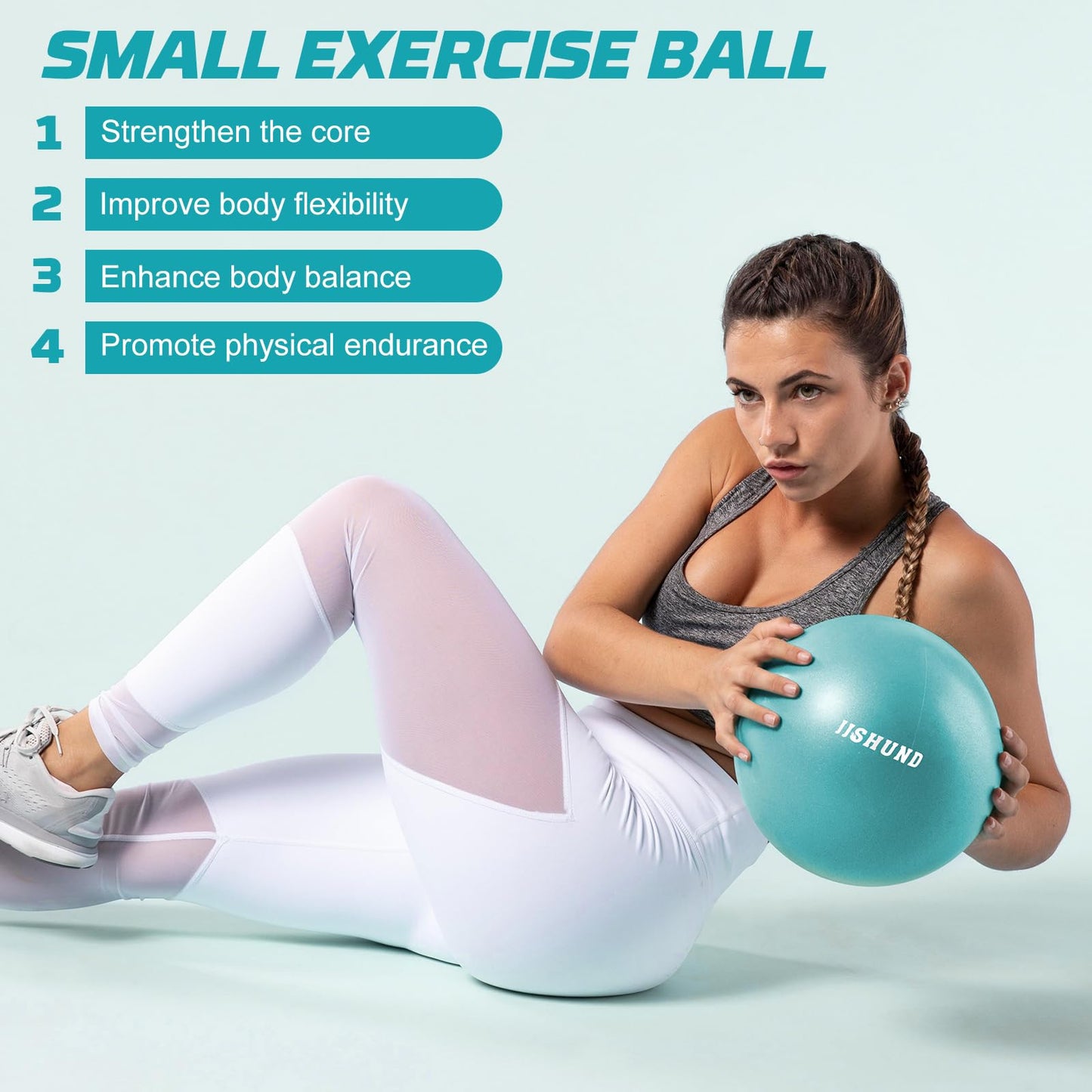 jjshund 25cm Pilates Ball, 9,8 Inch Small Exercise Mini Yoga Gym Ball for Home Gym Pilates, Yoga, Balance, Core Training, Stability, Stretching with Inflation Straw