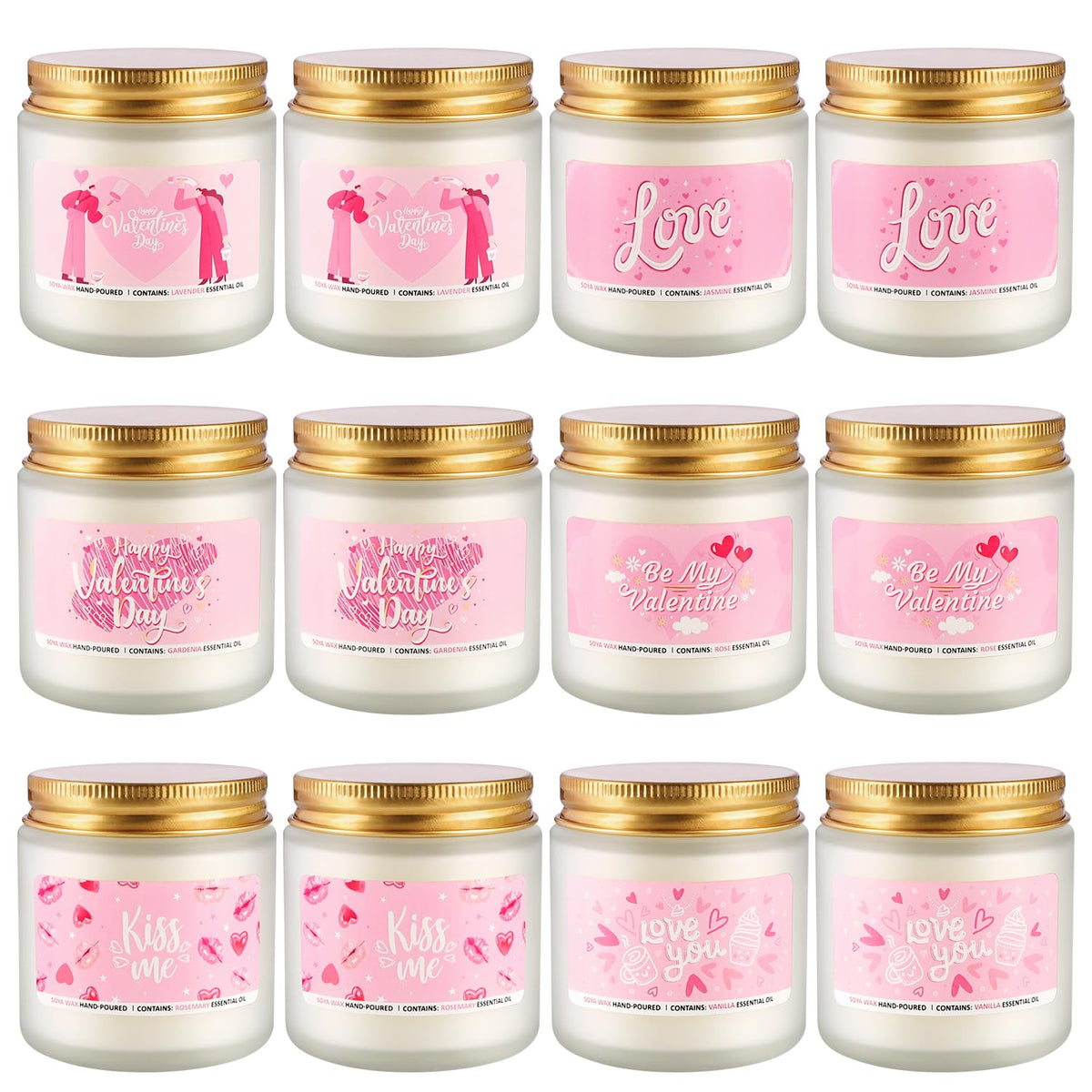 Set of 12 Valentines Scented Candles -3.5oz Romantic Candle Gifts,Wife, Girlfriend,Wedding Day,Anniversary, Long Lasting Soy Candles