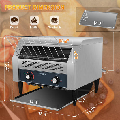 Commercial Conveyor Toaster 450 Slices/Hour Stainless Steel Toaster 2600W Heavy Duty Industrial Toasters Electric Oven with Dual Heating Tube for Bagel Bread Croissant Bakery Restaurant Cafe