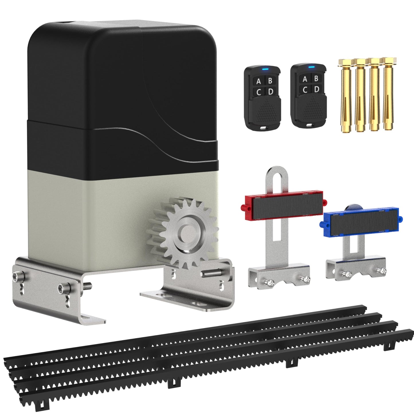 Blütezeit MJ-300 Sliding Gate Opener with 13.12ft Nylon Gear Racks – 900lb Lightweight Gate Motor, Quiet Rack Drive, Remote Controls & Auto-Close Function
