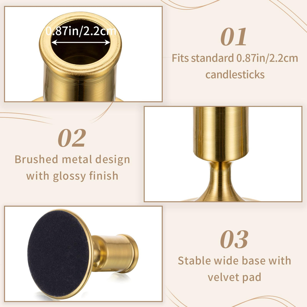 Sziqiqi Candlesticks Holder for Wedding Table Centerpiece - Gold Taper Candle Holders Candle Stick Holder Bulk for Christmas Candlelight Dinner Wedding Party Festival Decor 6 Pieces