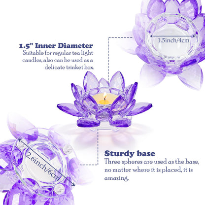 Kolnlala 1 Pc Purple Crystal Lotus Flower Tealight Candle Holder | Glass Votive Candlestick Decor for Home, Wedding, Party & Christmas Table Centerpieces