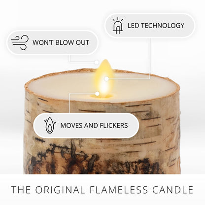 Luminara Realistic Artificial Flame Pillar Candle Wrapped with Real Birch Bark - Moving Flame LED Battery Operated Lights - Unscented - Remote Ready - Remote Sold Separately - 4.0" x 7.0"