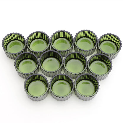 VOHO 24pcs Green Tea Lights Candle Holder for Christmas Decorations, Ribbed Glass Tealight Candle Holder for Wedding, Holiday/Birthday Gifts