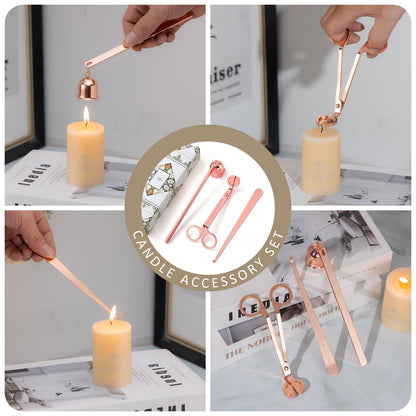 Rose Gold Taper Candle Holders, Candlestick Holders, Candle Holders with 3 in 1 Candle Accessory Set, Metal Candle Stand for Mantle Table Centerpiece, Weddings, Dining, Housewarming(Set of 6)