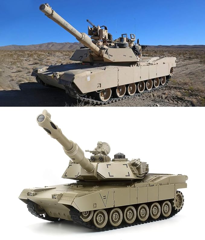 BEAURE Rc Tanks1:28 WW2 M1A2 America Army Tank Toys for Boys9 Channels Remote Control Cars with Sound and Light RC Military Truck Vehicle for Kids Boys Girls (Khaki)