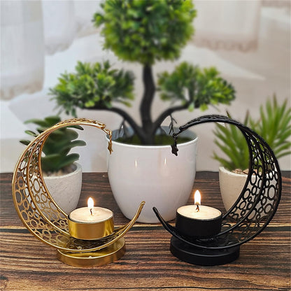 Moon Candle Holders, Metal Tealight Candle Holder for Moon Centerpiece, Decorative Middle East Eid Candlesticks Holder for Party Home Decor