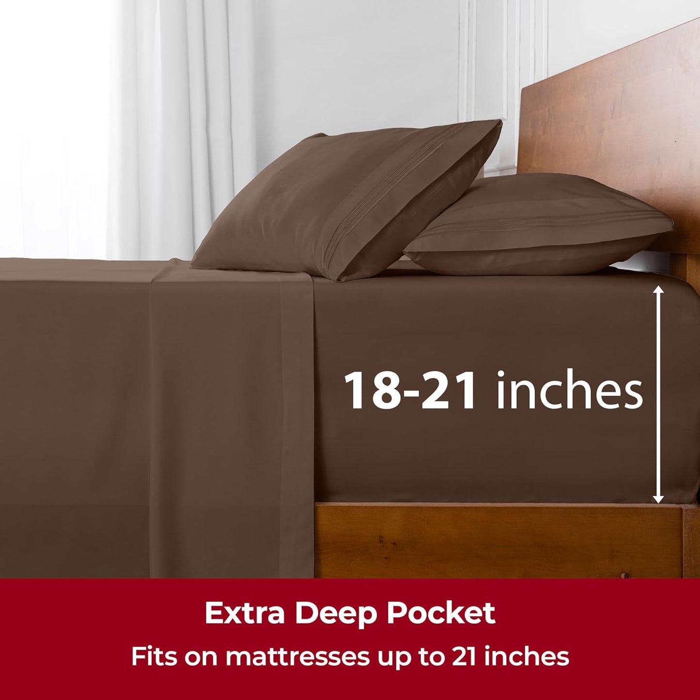 Mellanni Extra Deep Full Sheets - Hotel Luxury, Ultra Soft & Cooling Bedding - Wrinkle & Stain Resistant (Full, Brown)