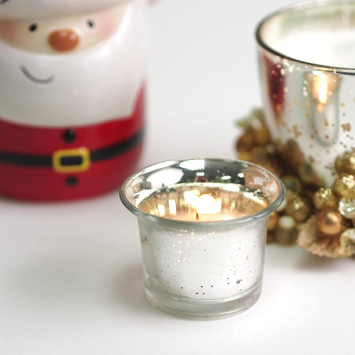 Hosley Set of 24 Metallic/Antique Finish Glass Candle Tealight Holders. Ideal Gift for Wedding Bridal Party Reiki LED Votive Tea Light Gardens O4 (Antique Silver)