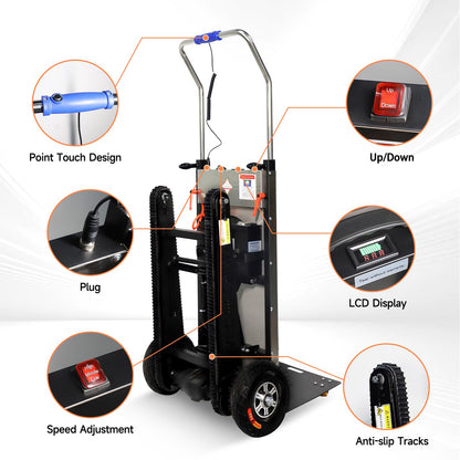 ROOMEDAL Electric Stair Climbing Dolly, 661lb 600W Powered Electric Stair Climbing Hand Trucks Dolly Cart with Rubber Tracks for Moving, Heavy Duty Stair Climber (Pure Black)