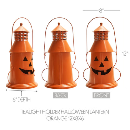 VHC Brands Metal Tealight Holder Halloween Lantern Orange 12x8x6, Kitchen Dining Table Candle Holder, Pumpkin Decor for Fall and Halloween