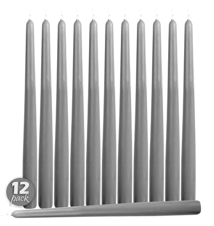 Hyoola Tall Taper Candles - 12 Inch Dark Grey Dripless, Unscented Dinner Candle - Paraffin Wax with Cotton Wicks - 10 Hour Burn Time (Pack of 12)