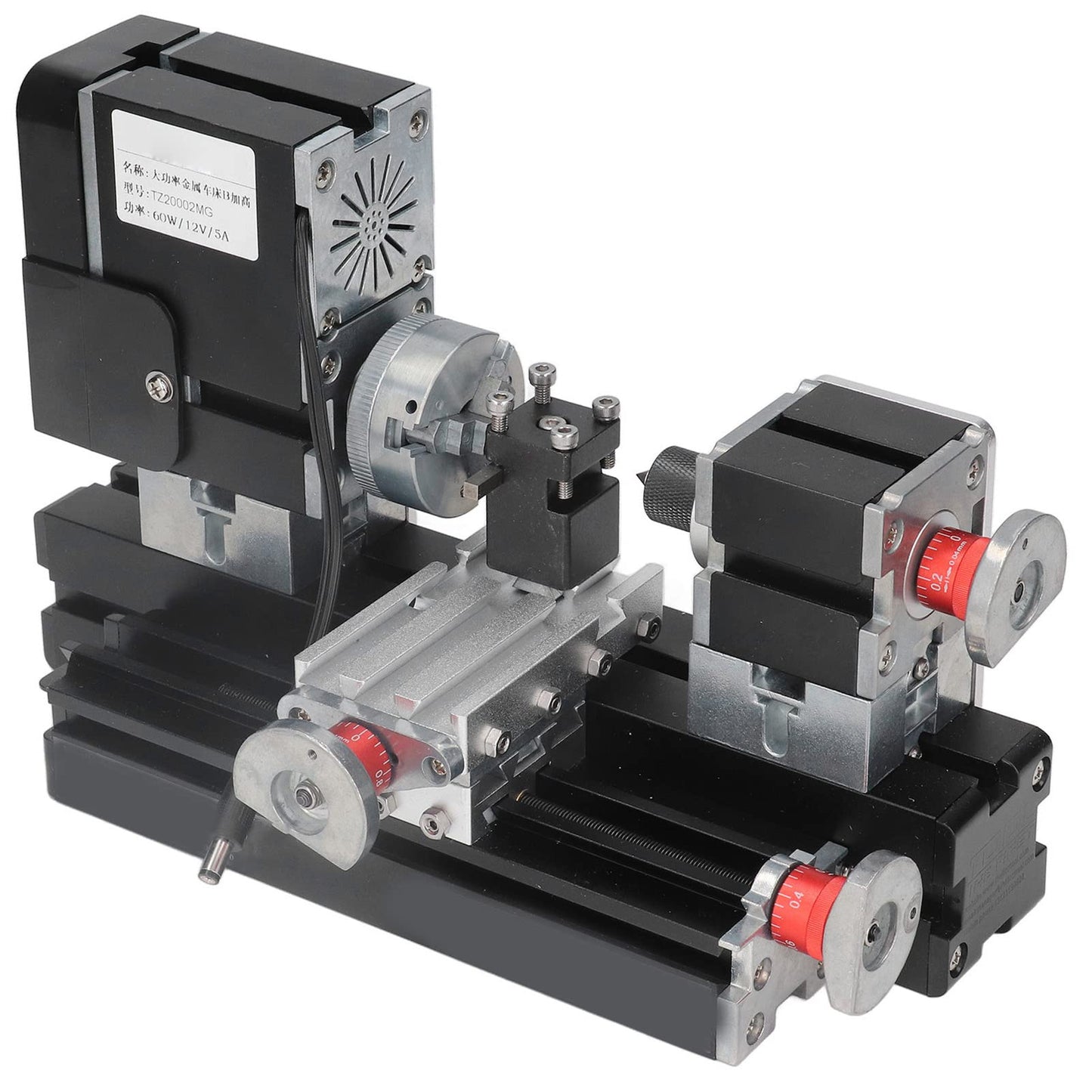 Mini Metal Lathe Machine, 12VDC 60W 12000RPM High Power Micro Lathe with Drill Chuck for Woodworking and Soft Metal Processing