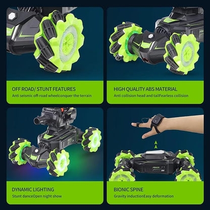 Rc Car Shoot SoftBulletFits for Nerf Remote Control Hand Gesture Stunt Drift Truck 360°Rotating Battle Tanks with Soft Bullets Water Bomb Spray Music Led Toy Gifts（Green）