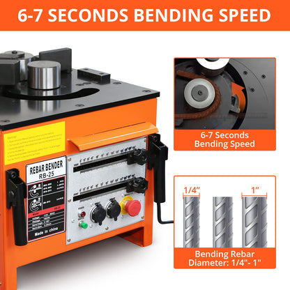 1600W Electric Rebar Bender Machine up to 1 inch with Our Electric Bender - Achieve 0-180° Angles, Operate with Convenient Foot Pedal Switch, & from Powerful Motor